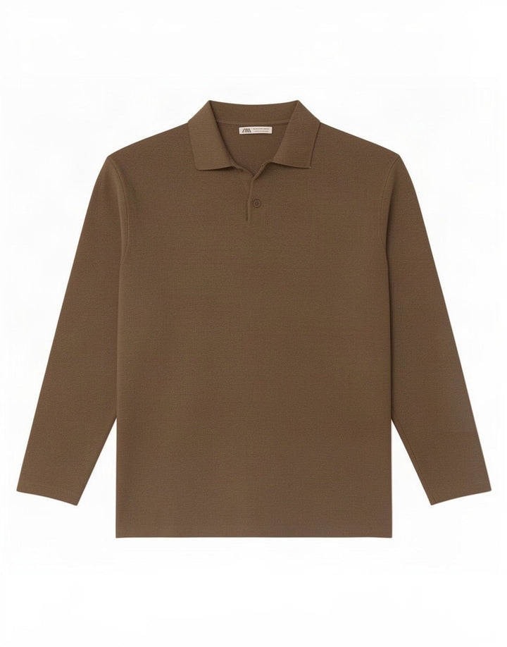 Zara Hombre Polo Manga Larga Viscosa Marrón Medio