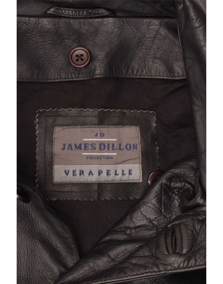 James Dillon Chaqueta de cuero para hombre UK 42 XL Negro