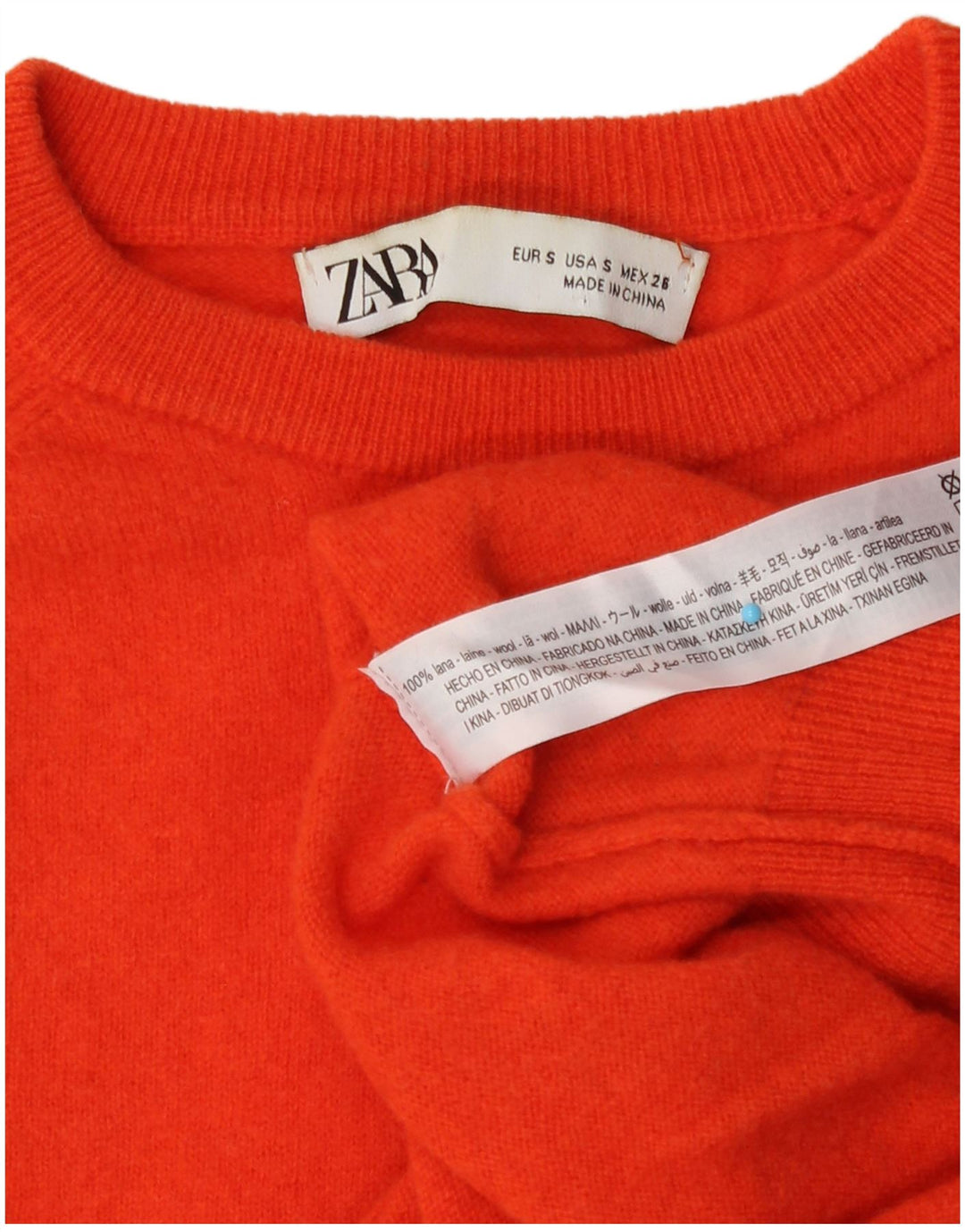 Zara Hombre Jersey Cuello Redondo Jersey Small Lana Naranja