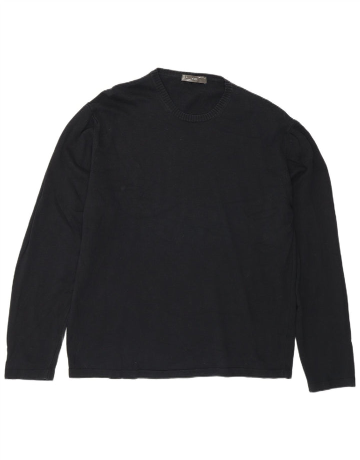 Zara Hombre Jersey Cuello Redondo Jersey Grande Azul Marino Algodón