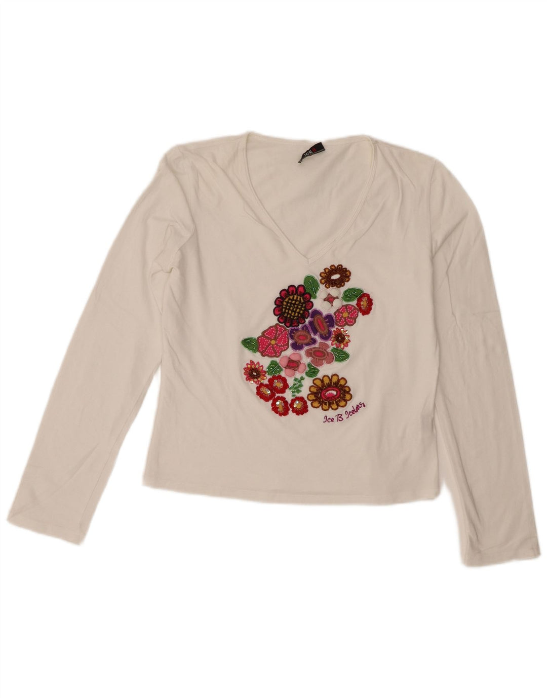 Iceberg Top gráfico para mujer de manga larga IT 42 Algodón floral blanco mediano