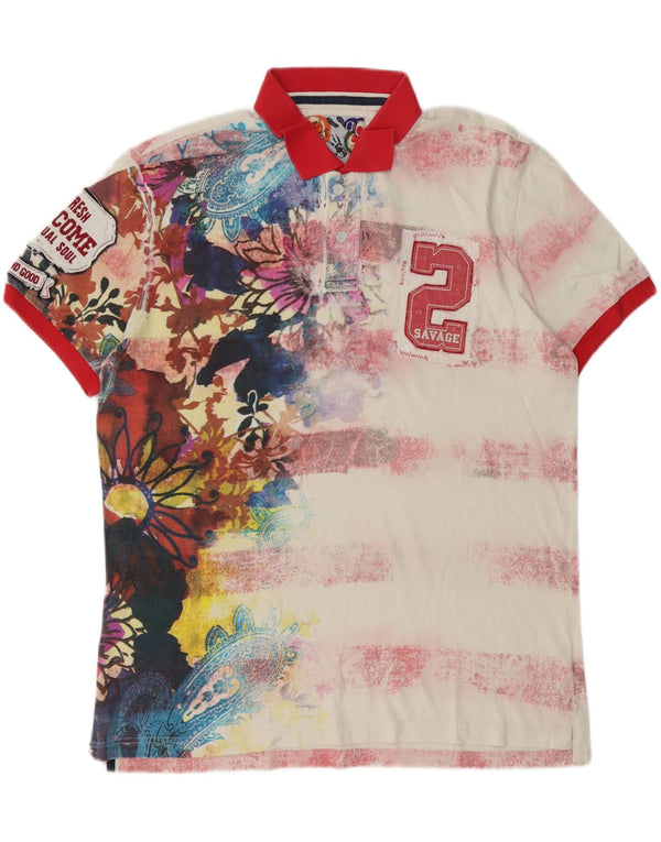 Desigual Polo gráfico para hombre 2XL Algodón floral multicolor