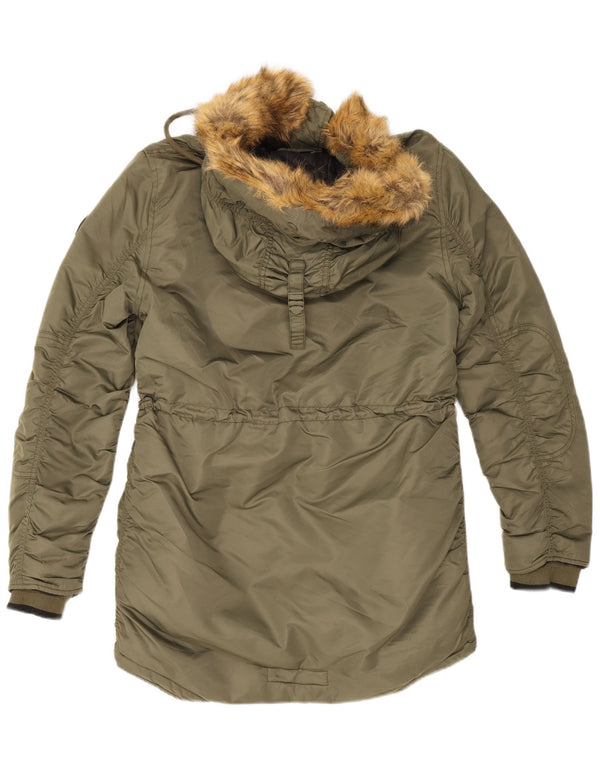 Superdry Parka con capucha para mujer, talla 48, nailon caqui mediano