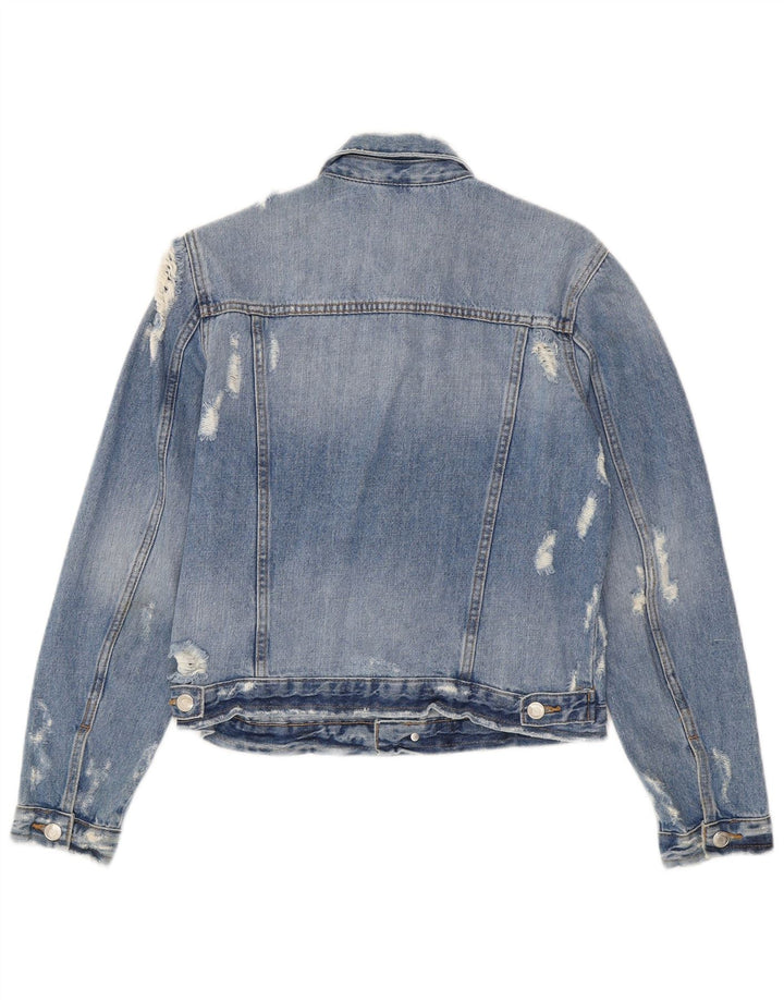 Zara Mujer Crop Chaqueta Vaquera Desgastada Reino Unido 12 Algodón Azul Medio