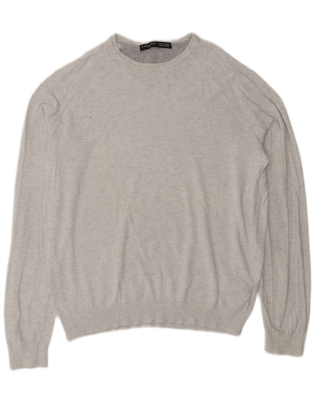 ZARA Mens Crew Neck Jumper Sweater Medium Grey Cotton
