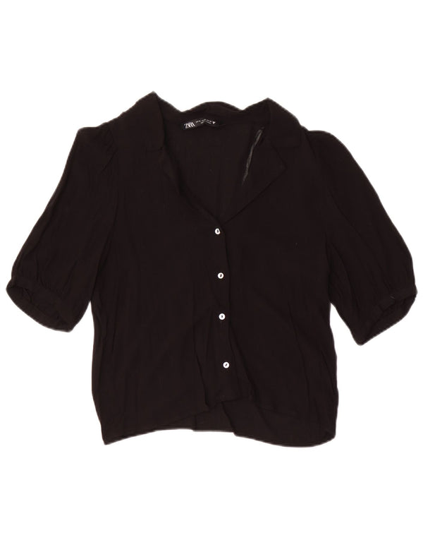 Zara Blusa Corta De Manga Corta Para Mujer UK 6 XS Viscosa Negra