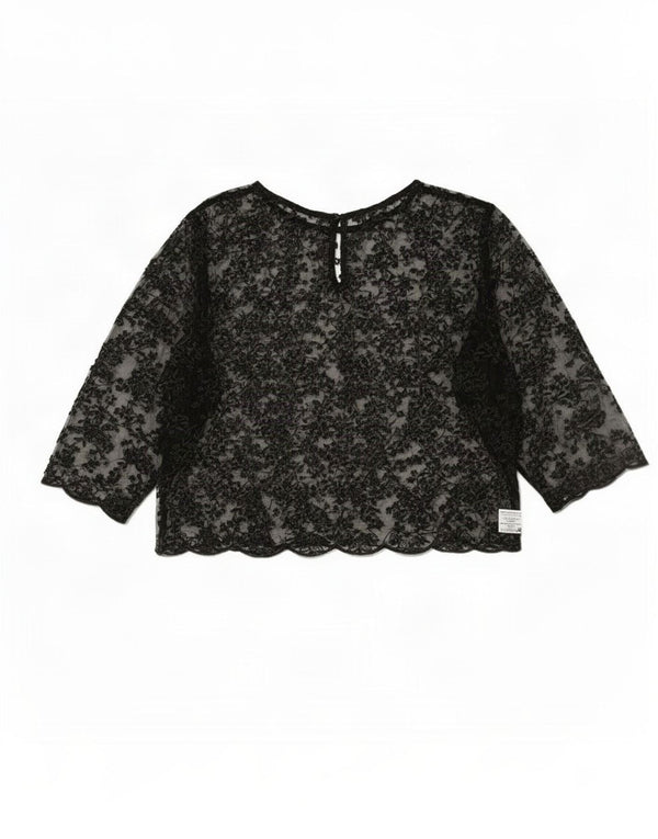 Zara Top transparente de manga 3/4 para mujer UK 46 Grande Negro Floral