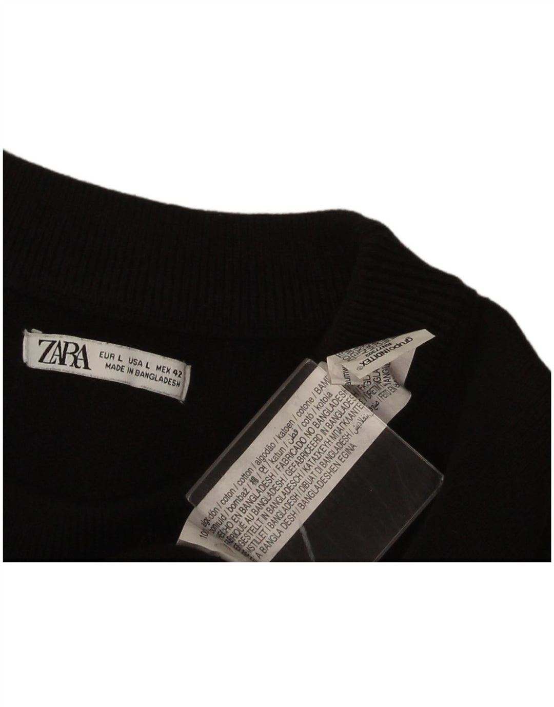 Zara Hombre Jersey Cuello Redondo Jersey Grande Algodón Negro