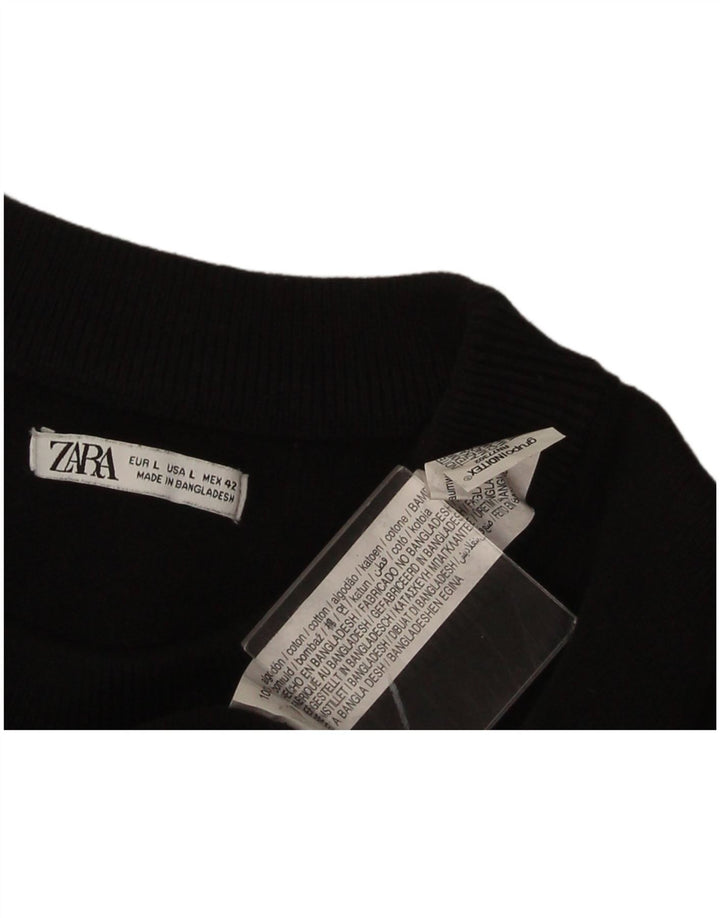 Zara Hombre Jersey Cuello Redondo Jersey Grande Algodón Negro