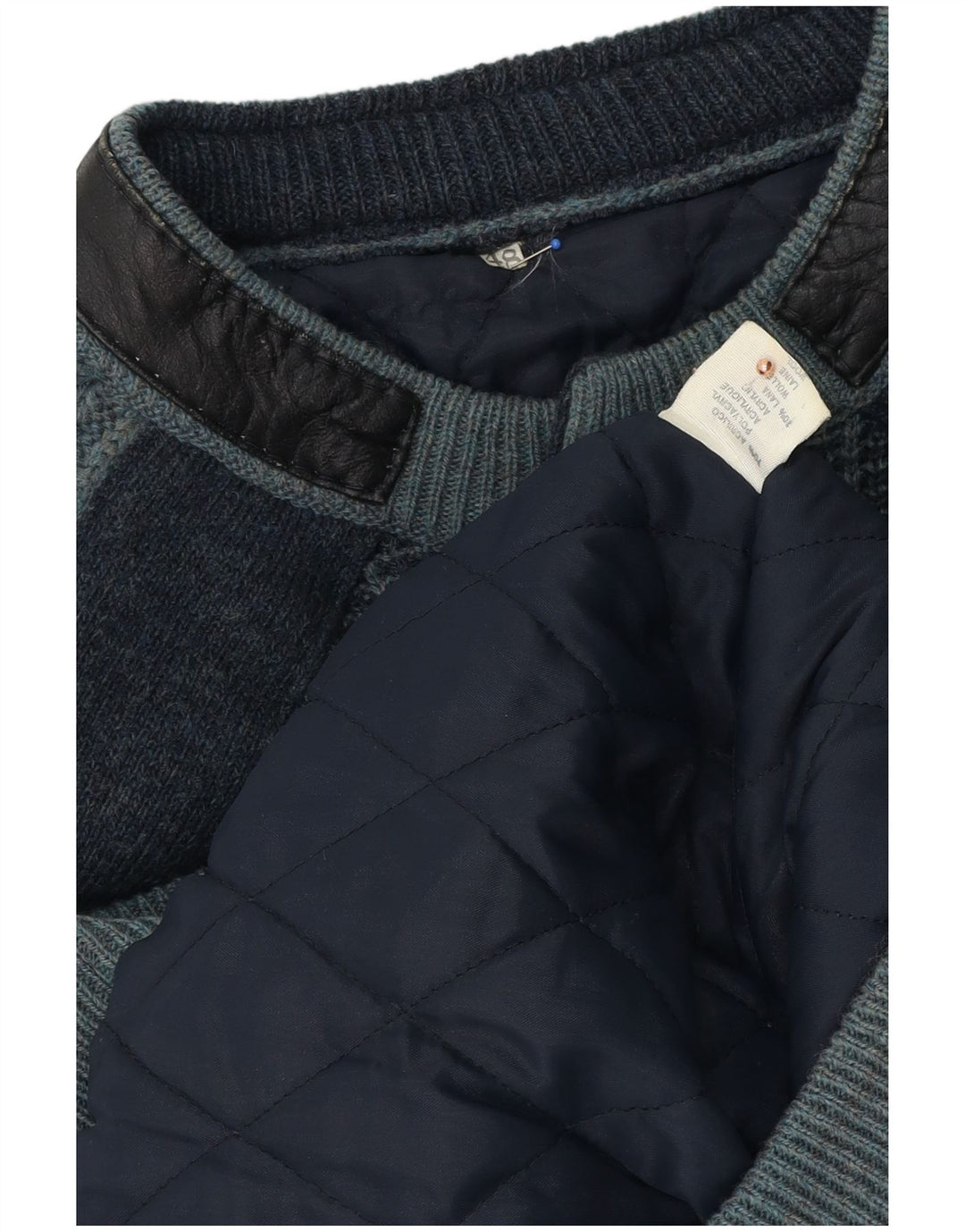 Vintage hombres punto bomber chaqueta IT 48 medio azul marino rayas acrílico