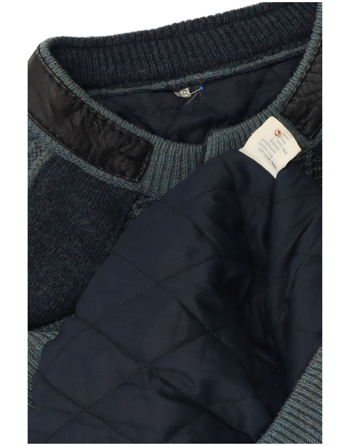 Vintage hombres punto bomber chaqueta IT 48 medio azul marino rayas acrílico