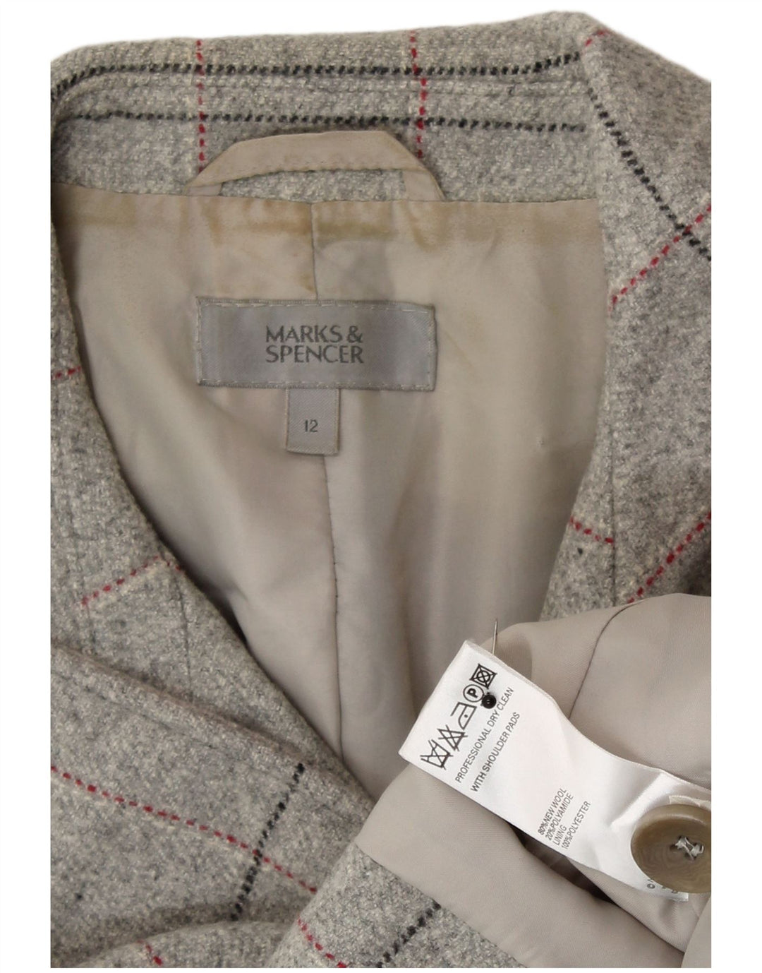 Marks & Spencer Chaqueta Blazer para Mujer Reino Unido 42 Cuadros Gris Medio