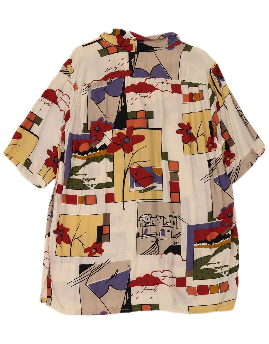 Vintage mujer oversize camisa gráfica blusa Reino Unido 16 grande multicolor