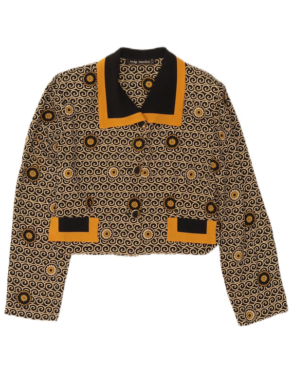 Vintage mujer crop 3 botón Blazer chaqueta Reino Unido 8 pequeño negro floral