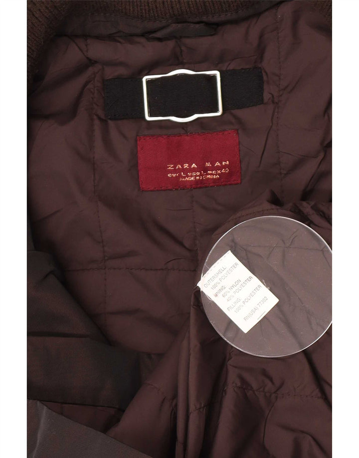 Zara Chaqueta utilitaria con capucha para hombre UK 40 Large Marrón Poliéster