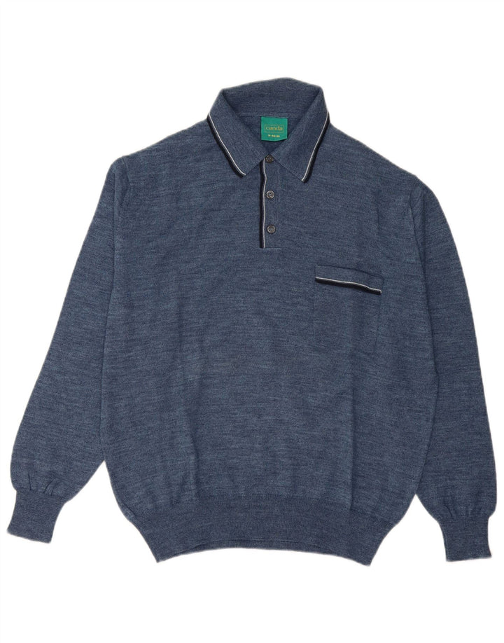 Canda Jersey tipo polo para hombre IT 48/50 Lana virgen azul medio