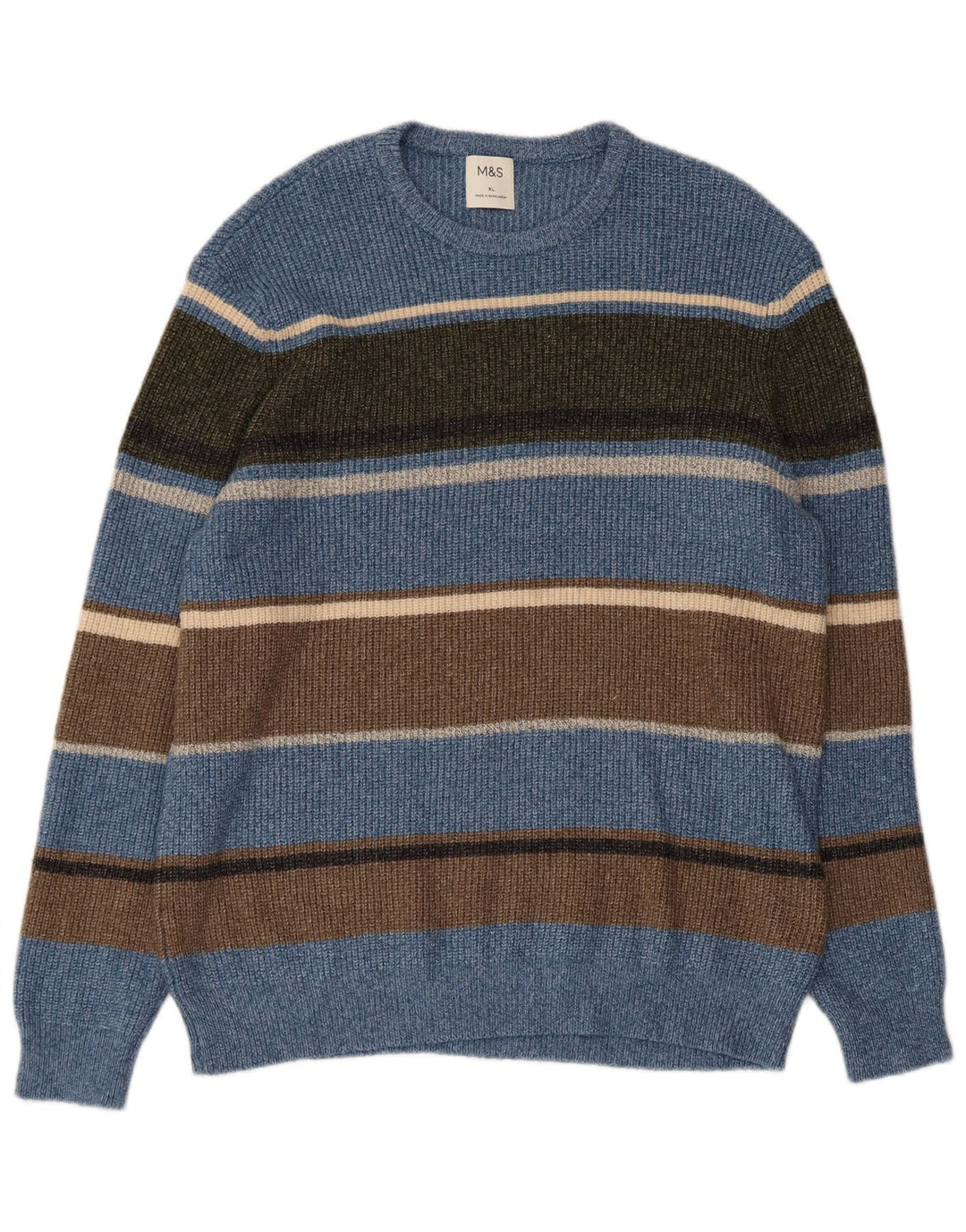 Marks & Spencer Jersey De Cuello Redondo Para Hombre XL Poliamida A Rayas Azul