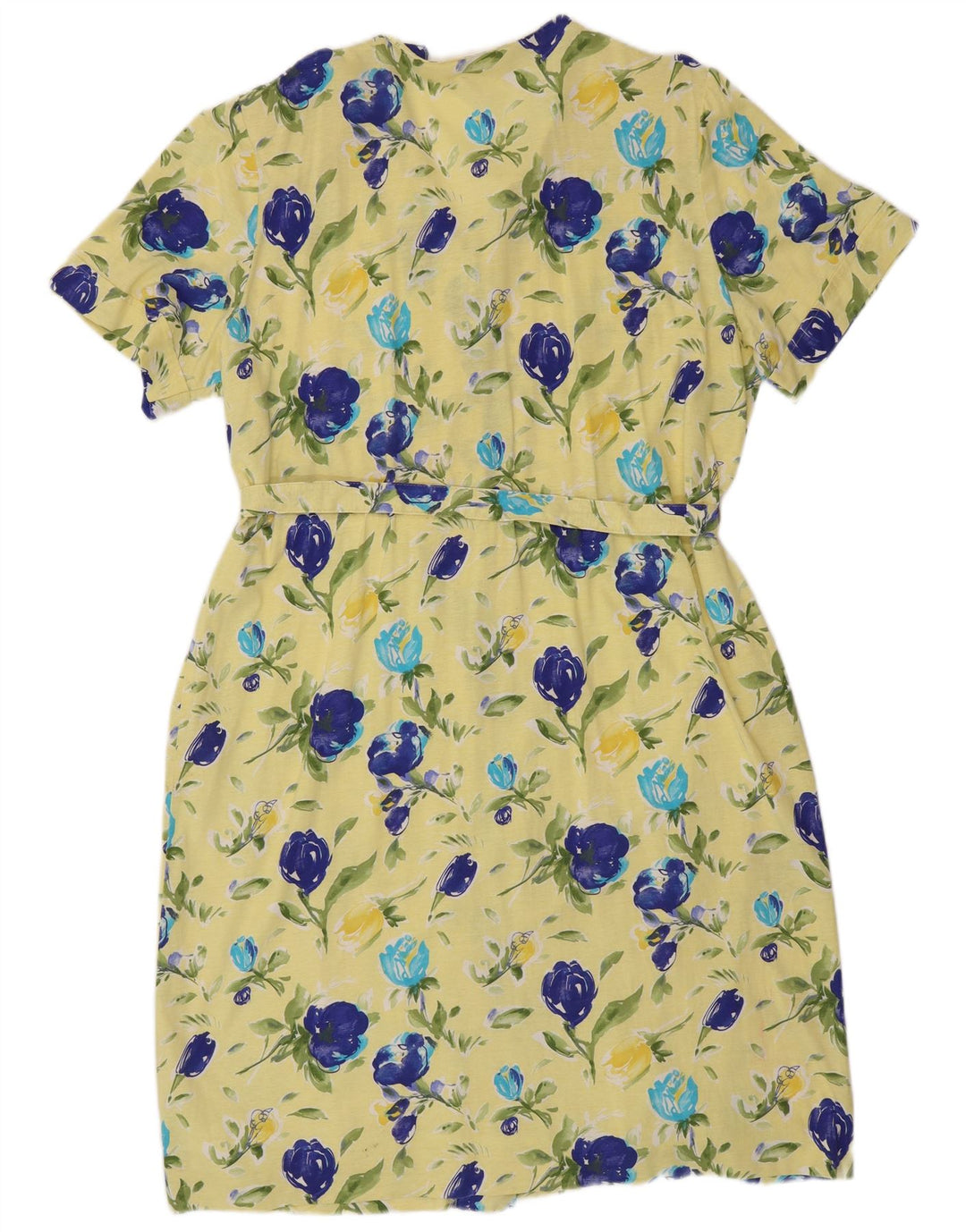 VINTAGE Vestido camisero de manga corta para mujer Reino Unido 18 XL Algodón floral amarillo