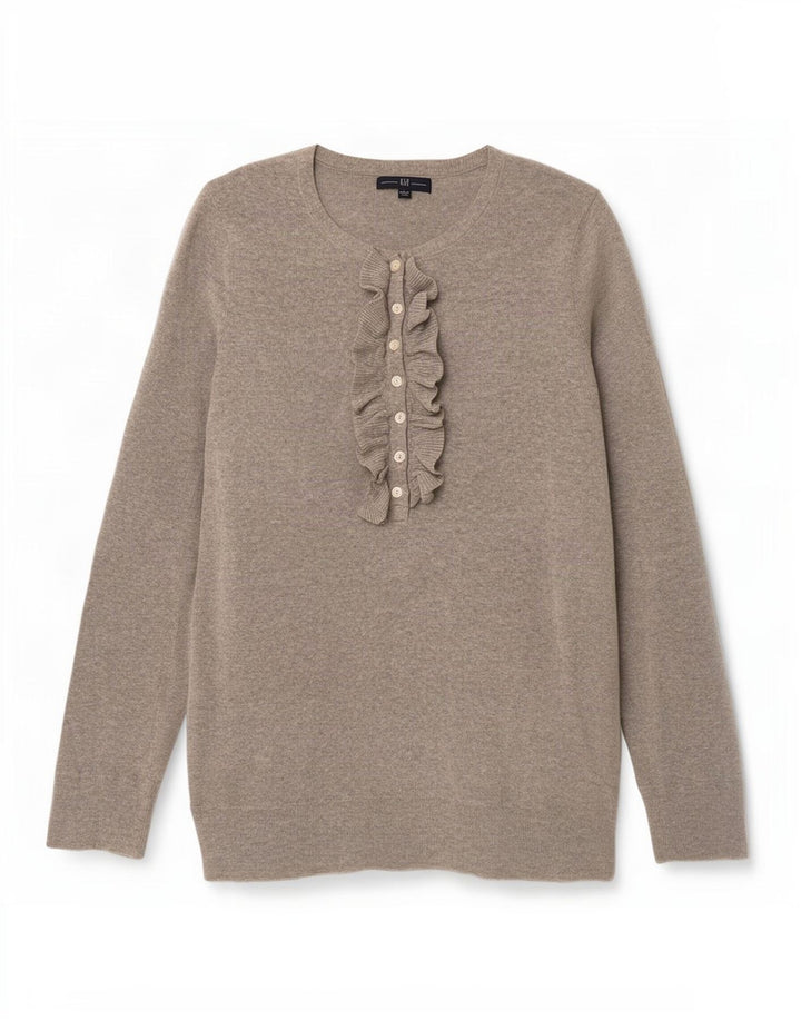 Gap Suéter tipo jersey con cuello y botones en la parte delantera con volantes para mujer UK 44 Algodón gris grande