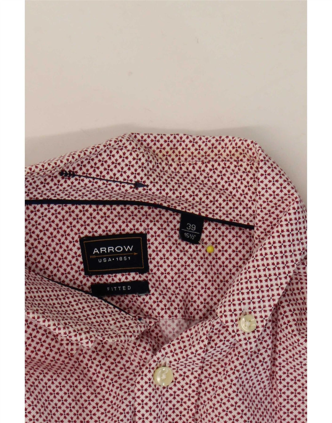 Arrow Camisa ajustada para hombre Talla 39 15 1/2 Mediano Rojo Geométrico