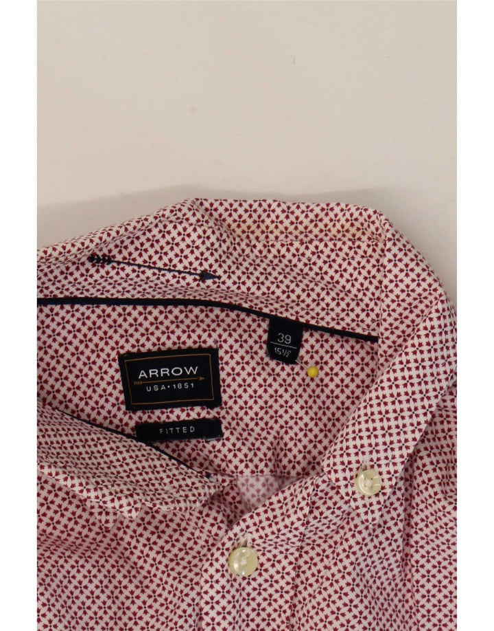 Arrow Camisa ajustada para hombre Talla 39 15 1/2 Mediano Rojo Geométrico