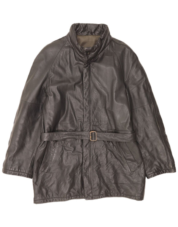 VINTAGE Mens Leather Jacket IT 54 2XL Black Leather