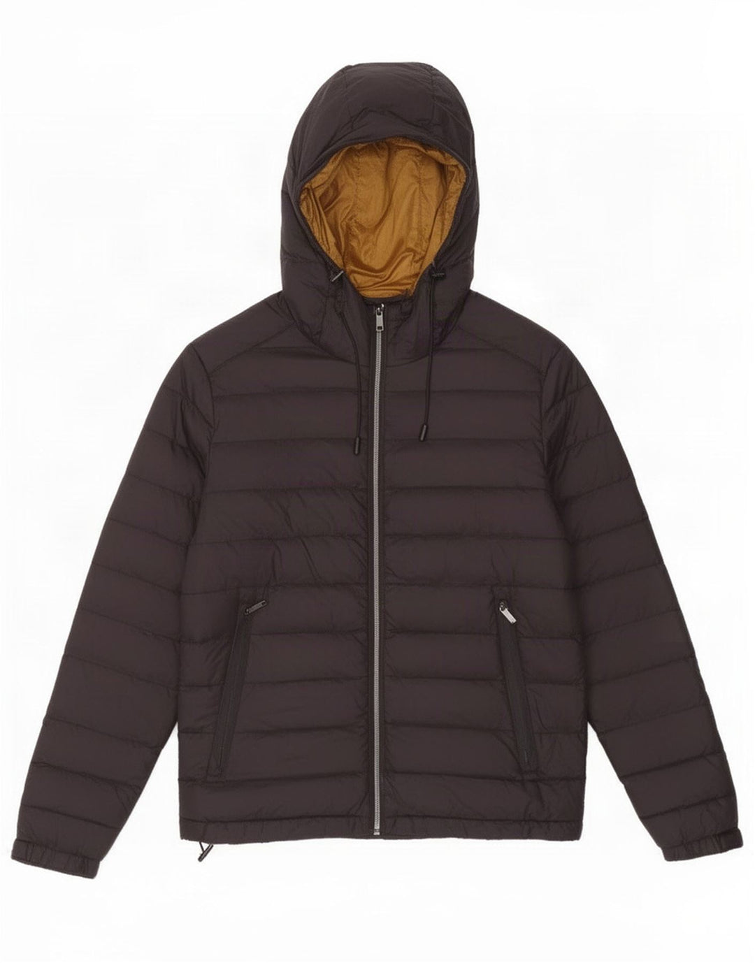 Zara Hombre Chaqueta Acolchada Con Capucha UK 38 Medium Nylon Negro
