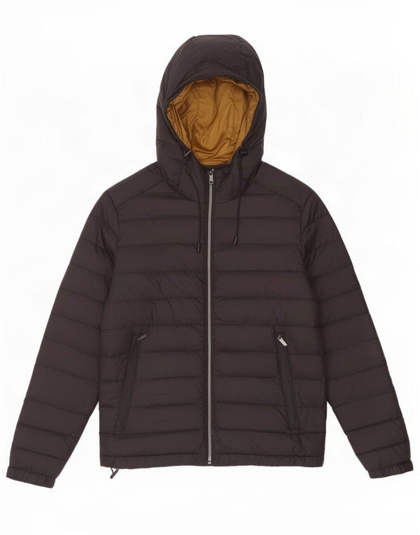 Zara Hombre Chaqueta Acolchada Con Capucha UK 38 Medium Nylon Negro