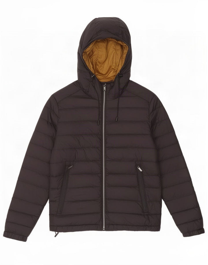 Zara Hombre Chaqueta Acolchada Con Capucha UK 38 Medium Nylon Negro