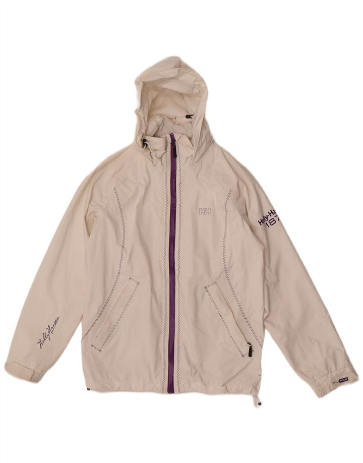 Helly Hansen Chaqueta impermeable con capucha gráfica para mujer UK 10 Small White Polyamide