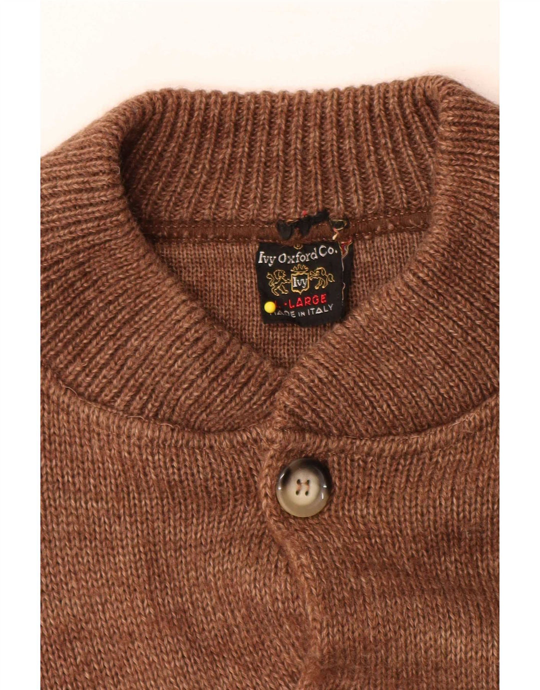 Ivy Oxford Hombre Botón Cuello Jersey Suéter Grande Lana Marrón