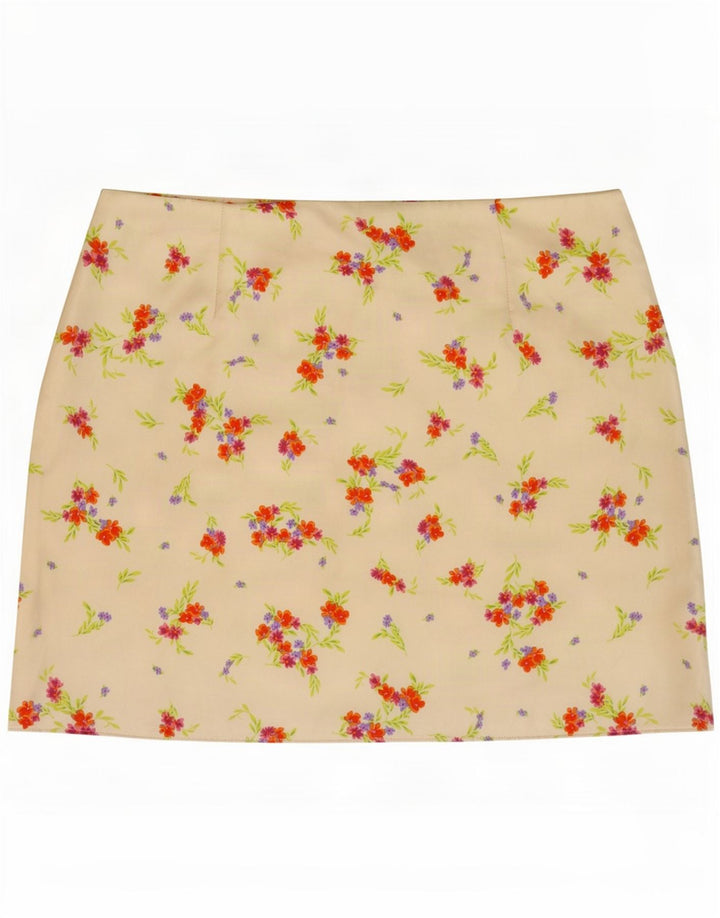 Zara Mujer Mini Falda Mediana W28 Poliéster Floral Blanco