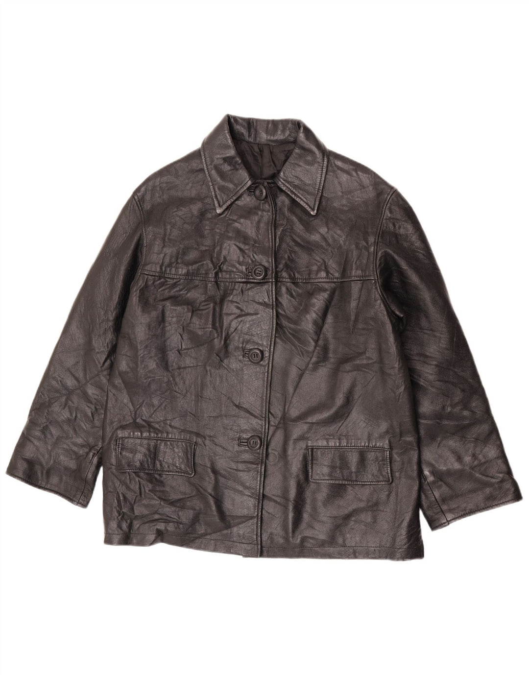 Chaqueta de cuero vintage para mujer IT 44 Cuero negro medio