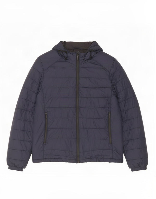 Zara Hombre Chaqueta Acolchada Con Capucha UK 38 Medium Azul Marino Nylon