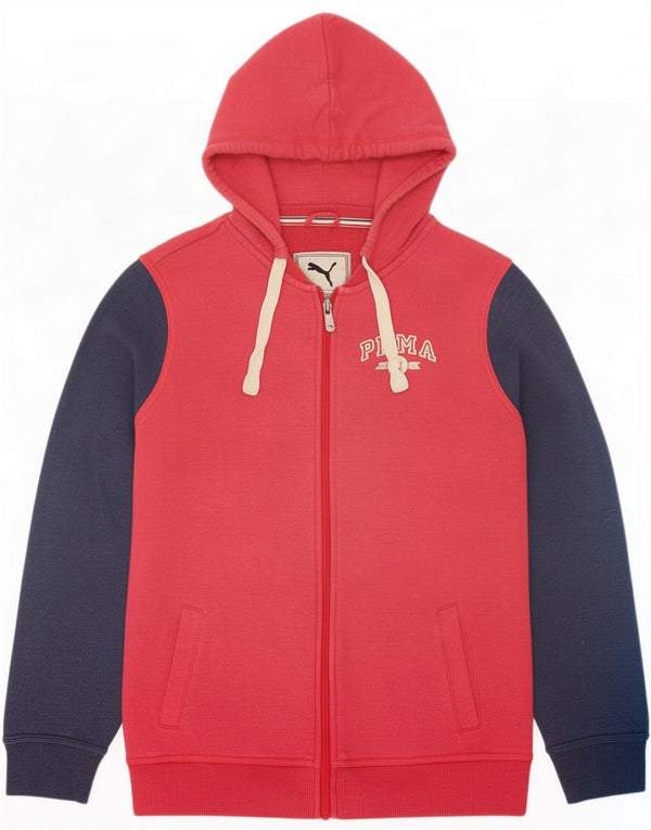 Puma Womens Graphic Zip Hoodie Sweater UK 12 Medium Red Colourblock