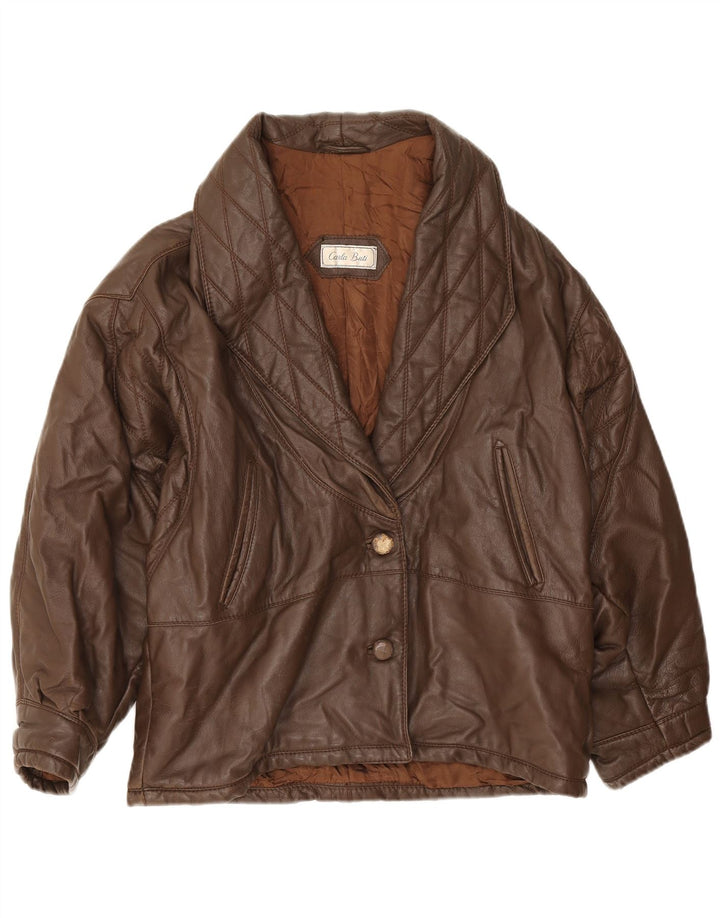 Carla Buti Chaqueta de cuero extragrande para mujer IT 46 Large Brown