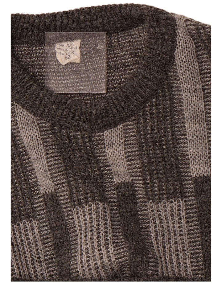 VINTAGE Hombres Crew Neck Jumper Suéter IT 52 Acrílico Geométrico Gris Grande