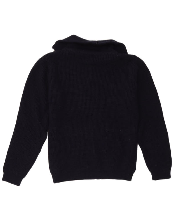 Vintage hombres zip cuello jumper suéter IT 54 XL azul marino acrílico