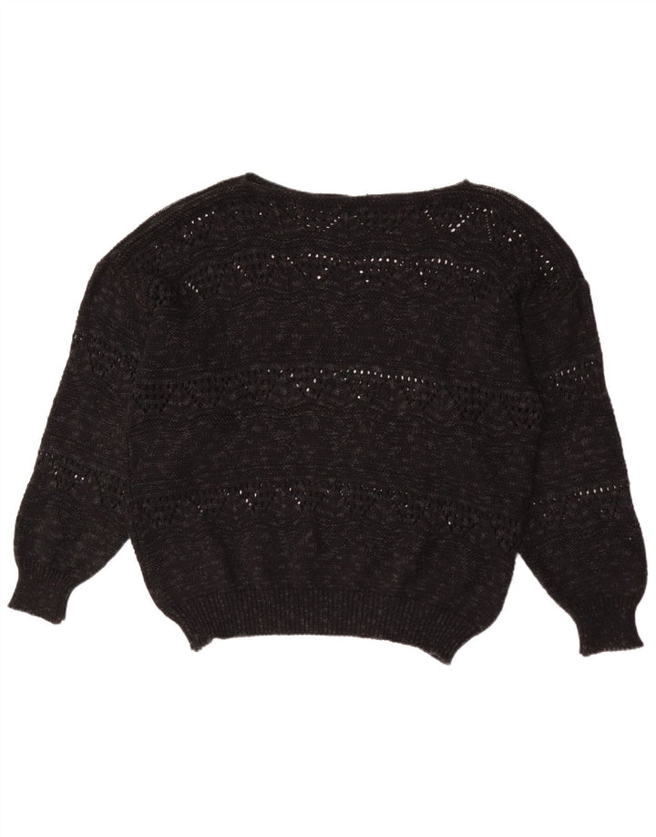 Vintage mujer barco cuello jersey suéter EU 40 medio negro geométrico