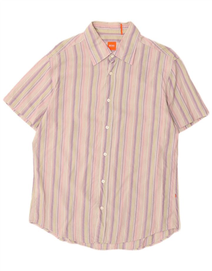 Camisa Hugo Boss Hombre Manga Corta Algodón Rayas Multicolor Grande