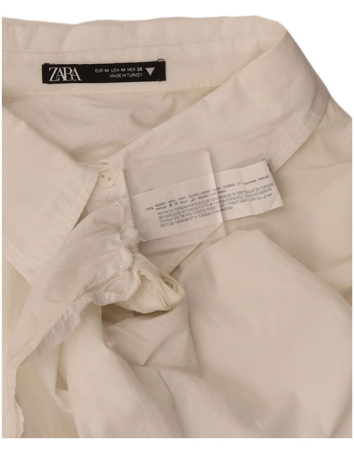 Zara Blusa Corta Mujer UK 46 Algodón Blanco Mediano