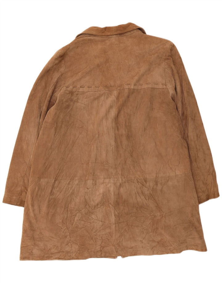 Vintage mujer ante abrigo Reino Unido 14 cuero beige medio