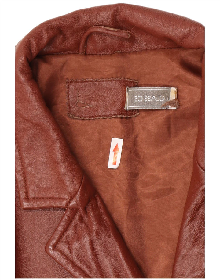 Classics Womens 3 Button Leather Blazer Jacket UK 26 5XL  Brown Leather