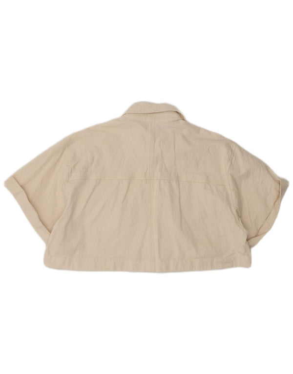Zara Mujer Camisa Corta De Manga Corta UK 44 Algodón Beige Medio