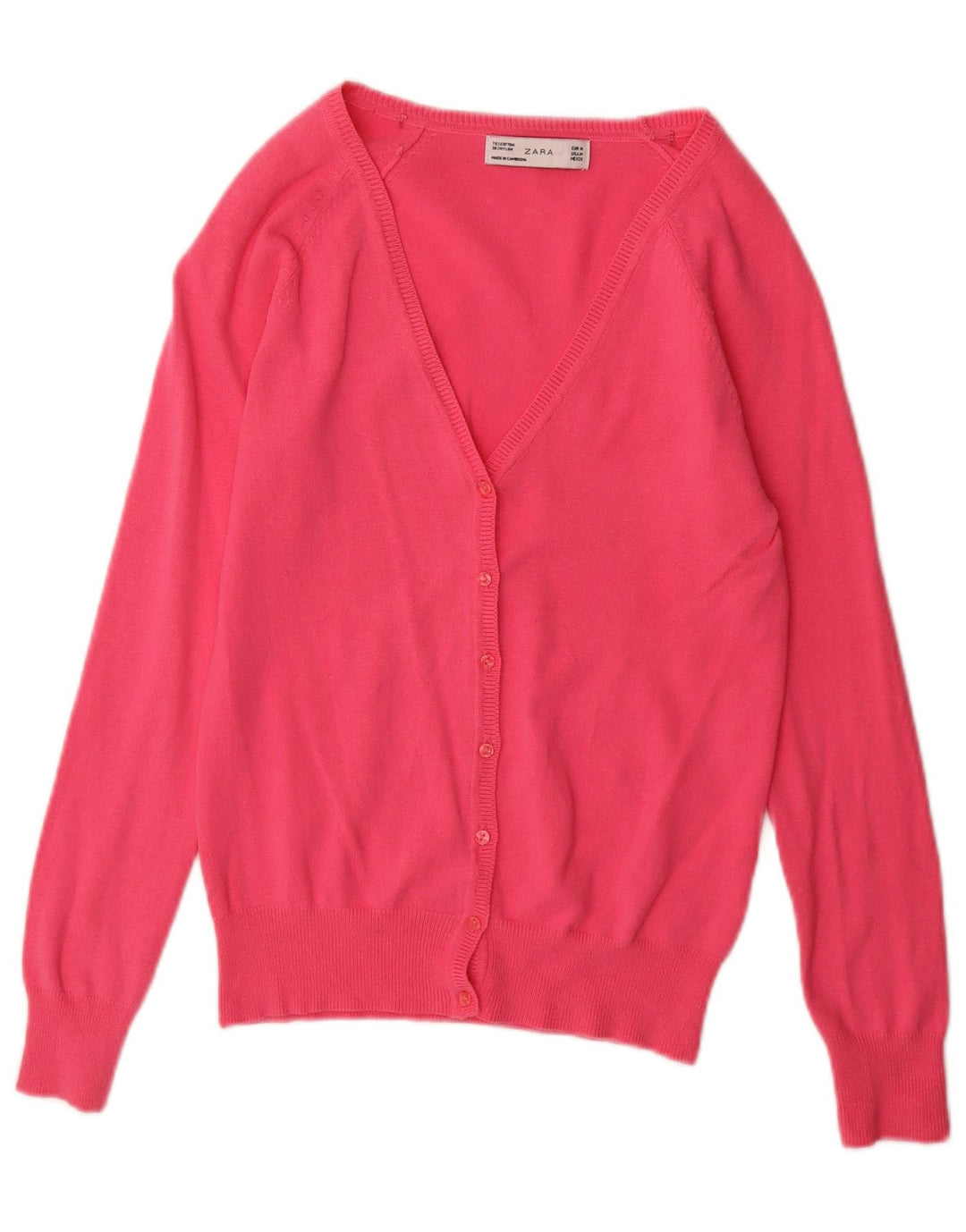 Zara Mujer Cárdigan Suéter UK 12 Algodón Rosa Medio