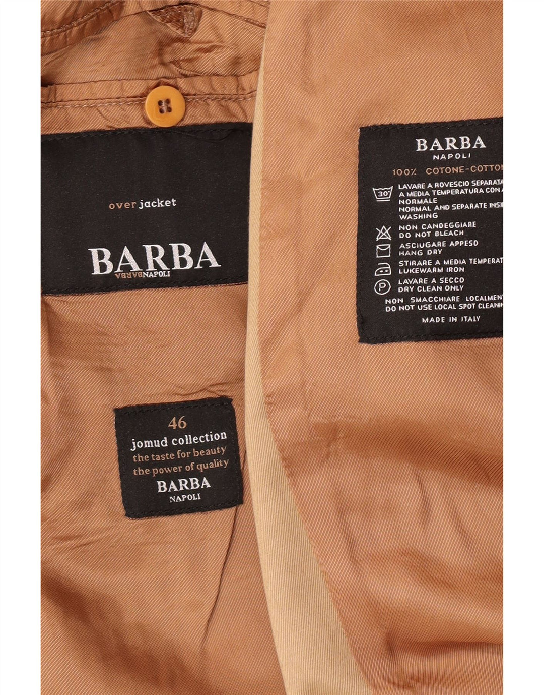 Abrigo Barba Hombre IT 46 Small Beige Algodón