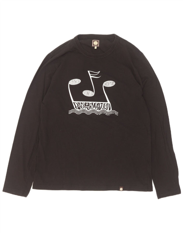 Pretty Green Top gráfico para hombre de manga larga de algodón negro grande