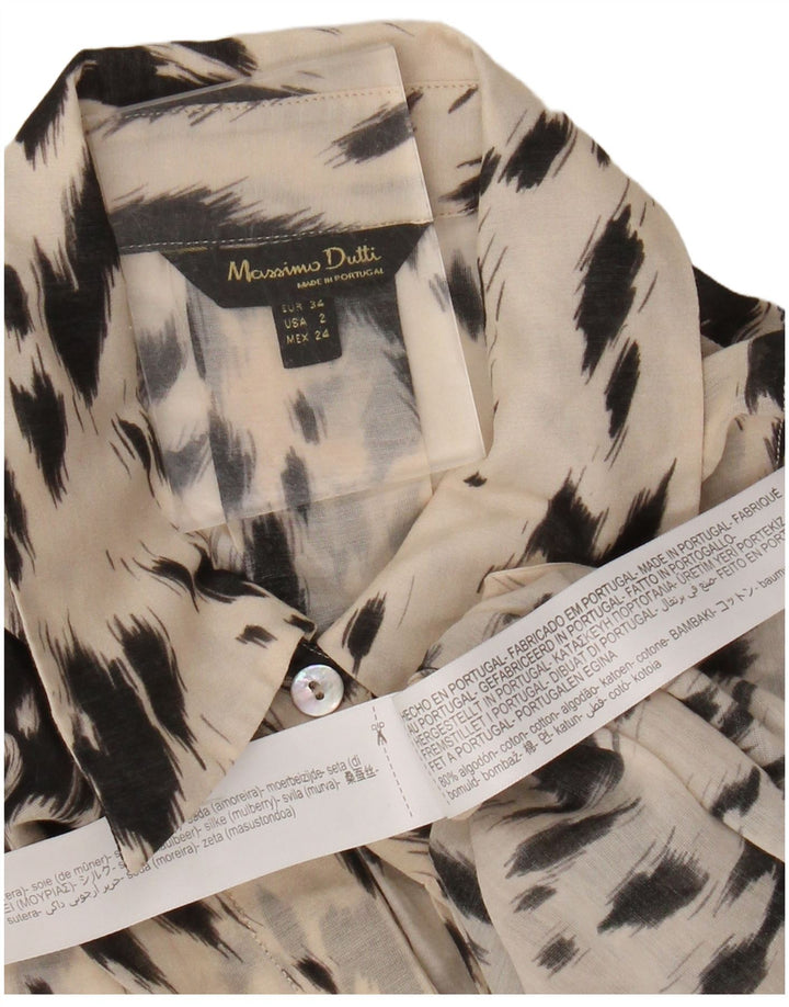 Massimo Dutti Camisa Oversize Mujer EU 34 2XS Blanco Roto Estampado Animal