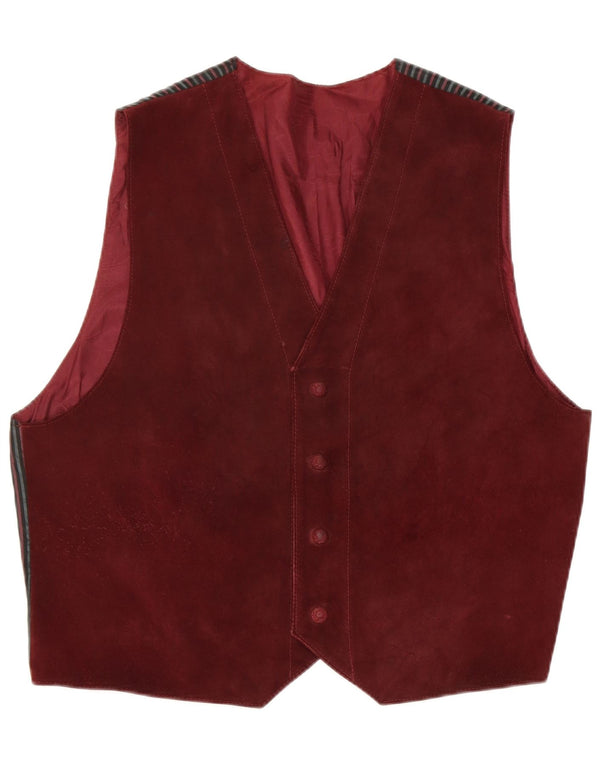 Chaleco vintage de ante para hombre XL Borgoña