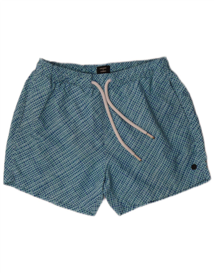 Superdry Bañador para hombre de poliéster con cuadros azules grandes